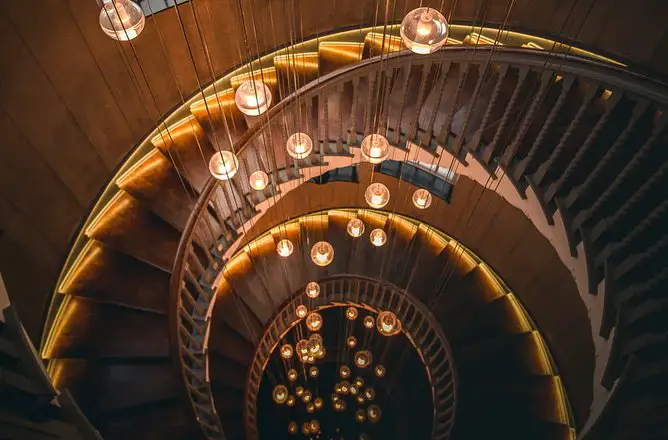 spiral staircase with wood treads