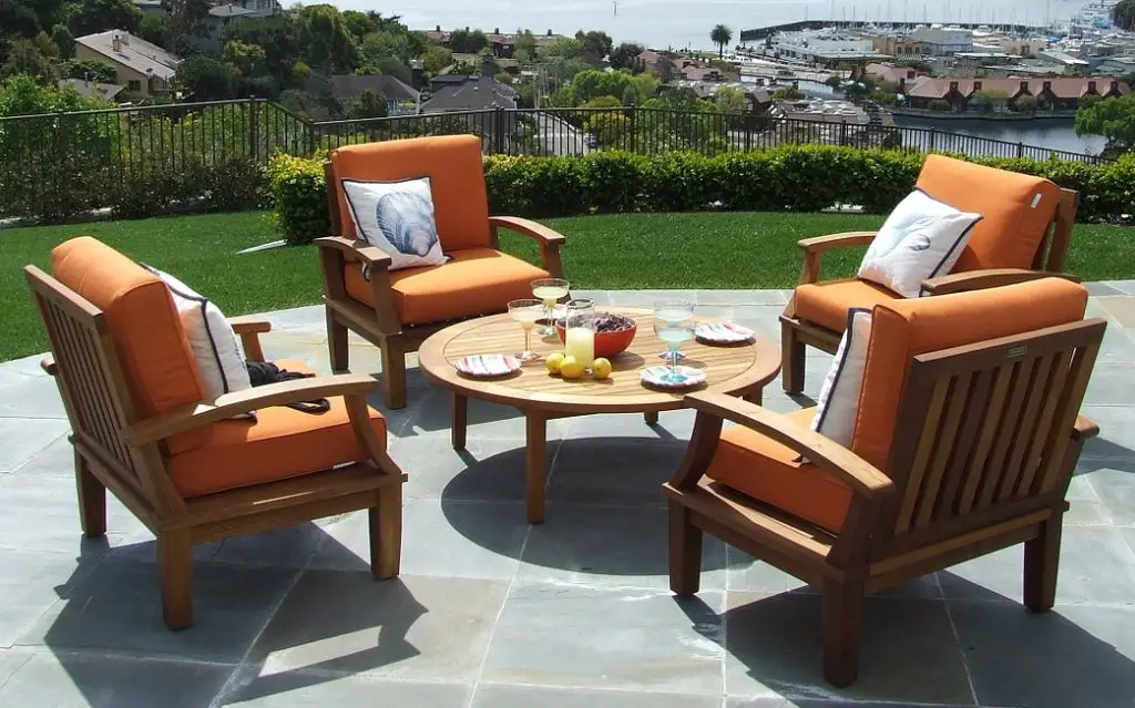 A teak outdoor furniture set